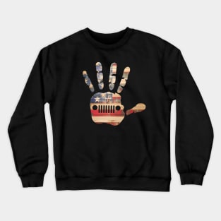 Jeep Hand Palm Print Funny USA Flag Vintage Design Old Cars for Jeep Lovers Crewneck Sweatshirt